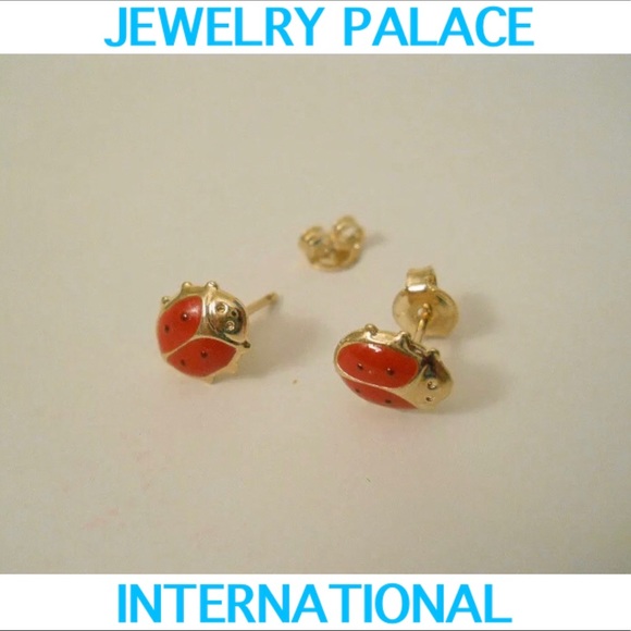 14K Gold Filled Three Tone Ladybug Stud Earrings. - Picture 3 of 8